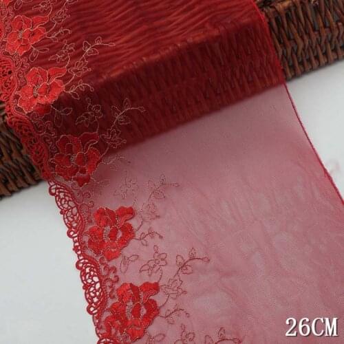 2Yards Red Rose Flower Handmade Clothes Lace Trim Accessories Net Golden Thread Embroidery Lace Fabric Bra Underwear Decoration