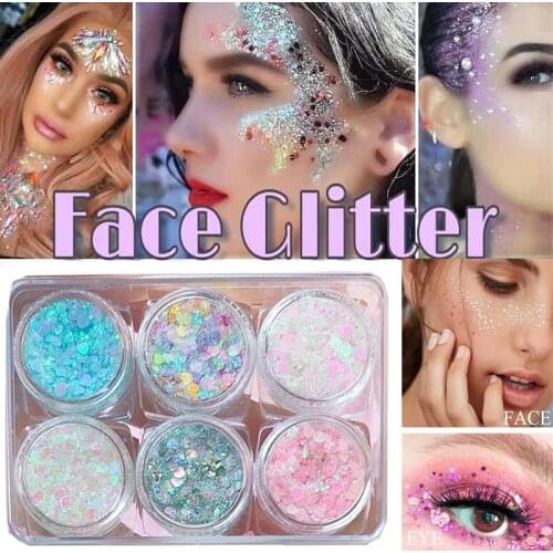 6 Pcs Diamond Flakes Face Makeup Eyeshadow Cream Eye Sequins Glitter Highlighter Gel Beauty Festival Party Cosmetics for Eyes