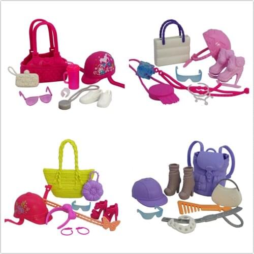 9pcs/lot doll accessories / bag + shoes + hat + glasses + belt + comb + necklace + headwear for 1/6 barbie xinyi Fr Blythe doll