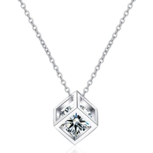 ANZIW 925 Sterling Silver Moissanite Diamond Cube Pendant Neckalces Silver Necklace Women Pendant Neckalces Jewery Gifts