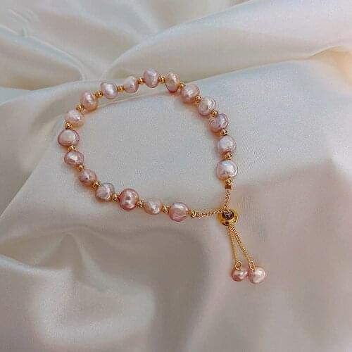 Genuine Natural Freshwater Pearl Bracelets Bangles For Women with White Clay Zircon Ball Elasticity Jewelry Gift