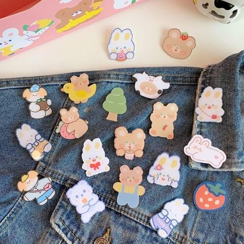 INS Fashion Cute Cartoon Bear Bunny Acrylic Brooch Girl Women Kids Decoration Brooches Accessories Clothes Bag Pendant Badge Pin