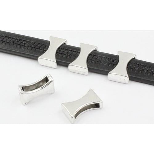 50pcs Silver Tone Slider Beads For Bracelet Necklace Cord Watch Chain DIY Making Accessory Hole: Approx 2.5*10.5mm K05150