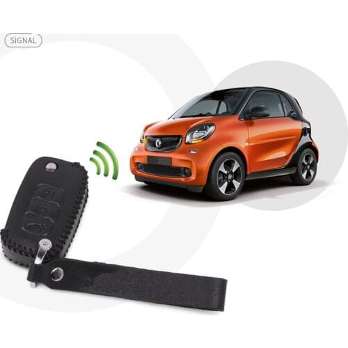 PU Leather Car Key Cover Hand Sewing Straight Folding Keys Bag Case with Keychain for Smart fortwo forfour 2009-2018