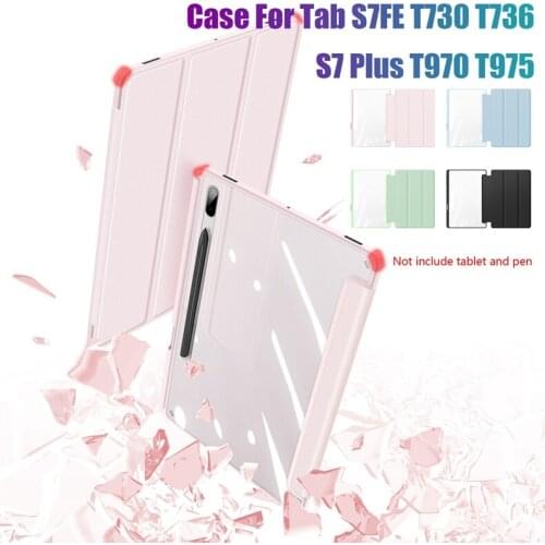 Tablet Case for Samsung Tab S7FE T730/T736/ S7 Plus T970/T975 12.4 Inch PU+Transparent PC Flip Case Tablet Stand