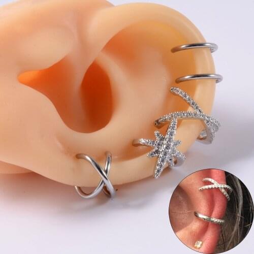 CHUANCI 2pcs/Set Stainless Ear Cuffs Leaf Clip Earrings for Women Climbers No Piercing Fake Cartilage EarringPiercing Jewelry