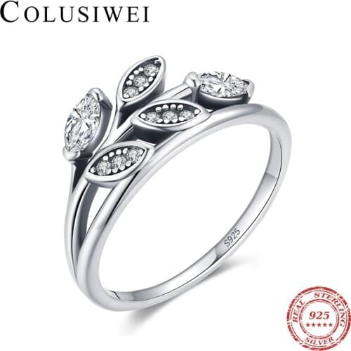 Colusiwei Vintage Exquisite Leaf Finger Rings for Women 925 Sterling Silver Retro Engagement Wedding Jewelry Fashion Accessories