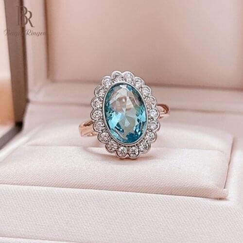 Bague Ringen classic silver 925 jewelry ring oval shape Aqua Blue color gemstones 5A zircon silver finger fine jewelry gift