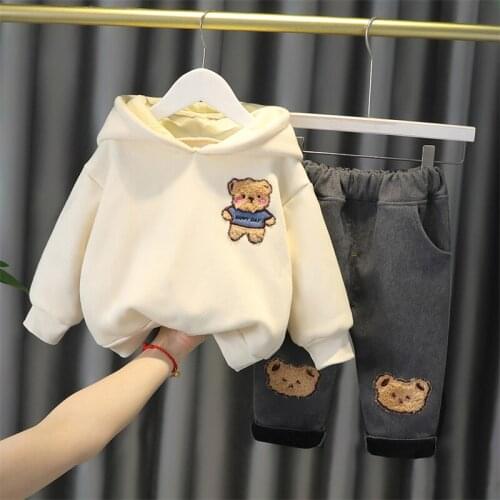 Baby Girls Boys Clothing Sets Winter Kids Warm Plush Hooded Sweater Pants Infant Newborn Clothes Outdoor Children Sportswear