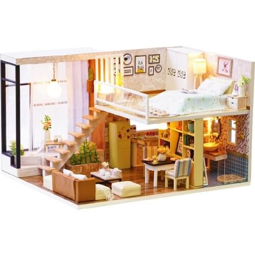 Doll house Furniture Wooden Miniature DIY Kit with Dust Cover Music Box Assemble Crafts Toy Best Birthday Gift For Children Girl
