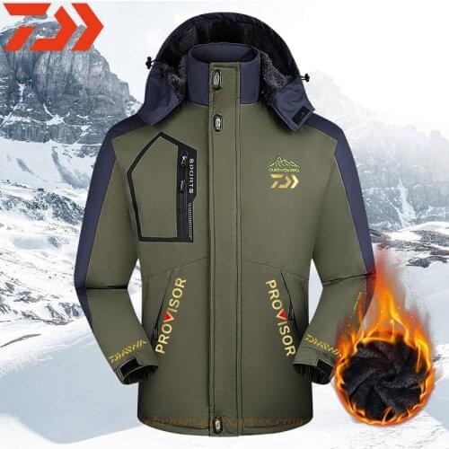 Daiwa Winter Fishing Jacket Overcoat Outerwear Coats Waterproof Warm Hooded MenKeep Warm Windproof Jacket Coat Fishing Clothes