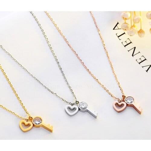 Fashion Jewelry Choker Key Heart Love Necklaces Bijoux Femme Stainless Steel For Women Birthday Gift titanium party necklace