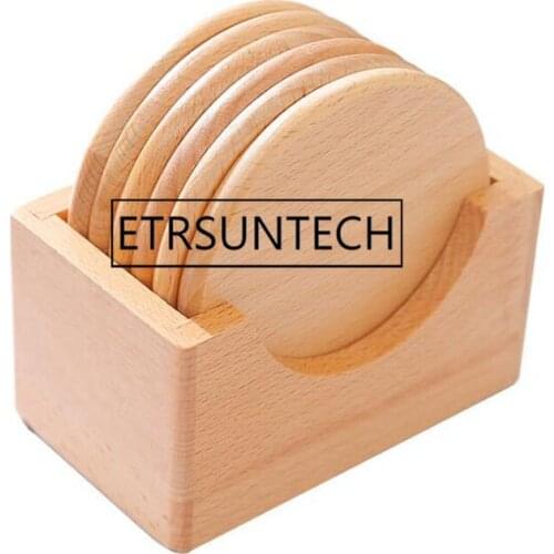 20sets Natural Wooden Beech Coasters Set Pack of 6 Cup Mats and 1 Holer Heat Insulation Desktop Table Pads