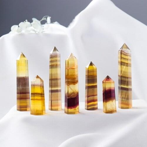Natural Yellow Striped Fluorite Column 4-8cm Reiki Single Pointed Crystal Hexagonal Prism Energy Gemstone Ornament Home Pendulum