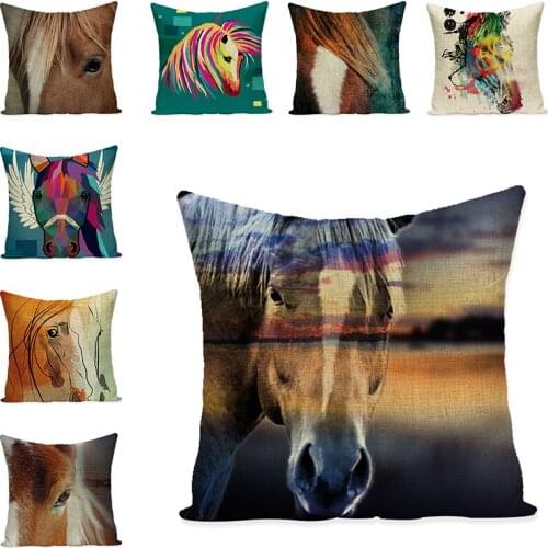 Horse Color Art Printing Pillow Case Decorative Cushions For Sofa Cotton Linen Pillow For Chair Car Seat Accessorie Home Decor