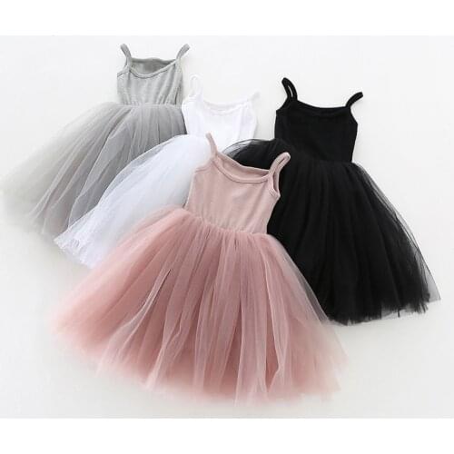 2021 New Baby Girls Sling Dresses Knit Cotton Mesh Vest Ballet Tutu Dress Summer Girl Party Vestidos Girls Casual Wear 3 8Y