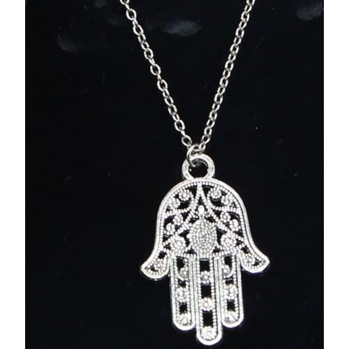 New Fashion Necklace 42x28mm hamsa palm hand protection Pendants Short Long Women Men Colar Gift Jewelry Choker
