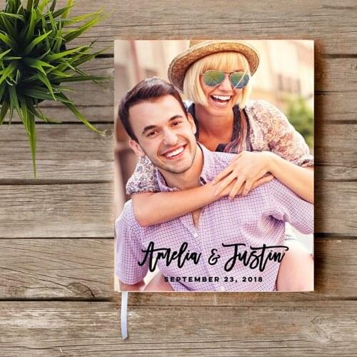 Personalized Wedding Guest Book with Photo, Photo Guest Book, Custom Engagement Guest Book, Modern Guest Book, Black Pages