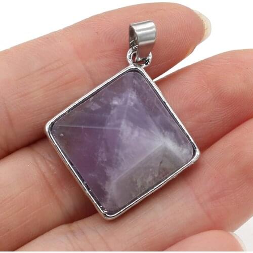 New Natural Gem Stone Amethysts Pendant Square Lapis Lazuli Opal Charms DIY for Jewelry Making Necklace Accessories Size 28x30mm