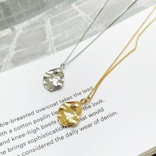 18K Gold Authentic 925 Sterling silver Irregular Geometric Coin Necklace Pendant Punk TLx2222