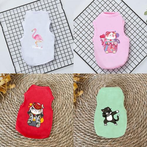 Simple Cat T-shirt Summer Sleeveless Dog Vest Puppy Dog Accessory Print Cartoon Dog Pet Vest solid color Clothes Pet Supplies