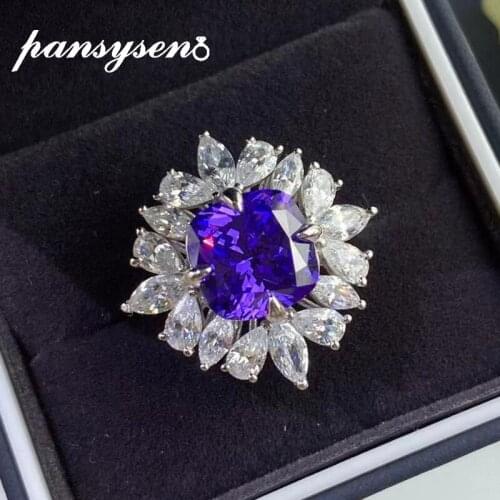PANSYSEN Luxury 925 Sterling Silver 4ct Purple Blue Sapphire Diamond Gemstone Ring Anniversary Cocktail Party Fine Jewelry Gift