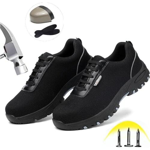 Mesh Breathable Safety Shoes with Steel Toe Cap Men Indestructible Puncture Proof Non-slip Wear resistant Casual Wrok Boots
