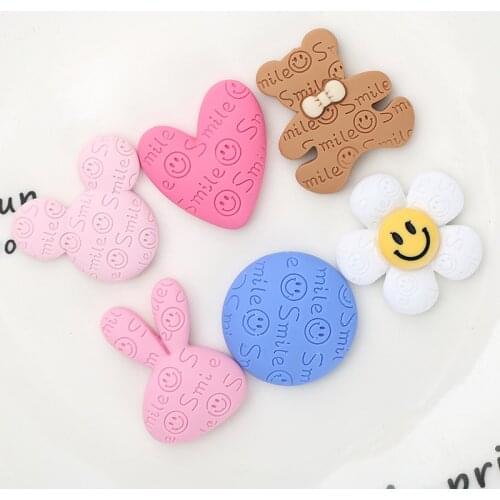 20Pcs Cute Heart Bear Rabbit Flower Flatback Resin Cabochon Scrapbooking DIY Phone Decoration Craft Jewelry Making Accessories