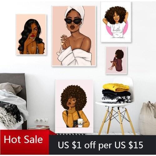 Modern Fashion Canvas Painting Sexy Girl Poster and Print Wall Art Pictures For Living Room Home Decor Black Skin Woman No Frame