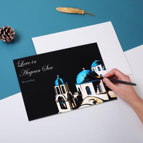 Creative DIY Scratching Painting Postcard Night Scenes Scratching Classical City Sign Greeting Cards Scraper Tools Birthday Gift