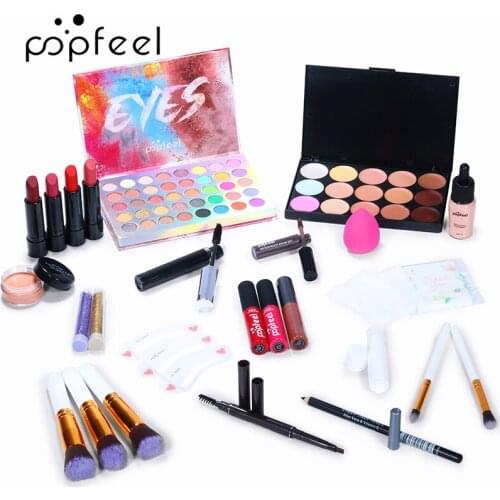 All In One Makeup Cosmetics Set Lip Gloss Eye Shadow Palette Makeup Brush Eyebrow Pencil Mascara Kit Woman Girl Gift Box TSLM1