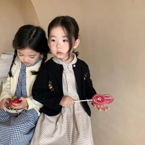 Girls' Knitted Cardigan Solid Color Jacket Spring and Autumn Childrens 2021 Korean of the All-match Jacket Baby Fashionable