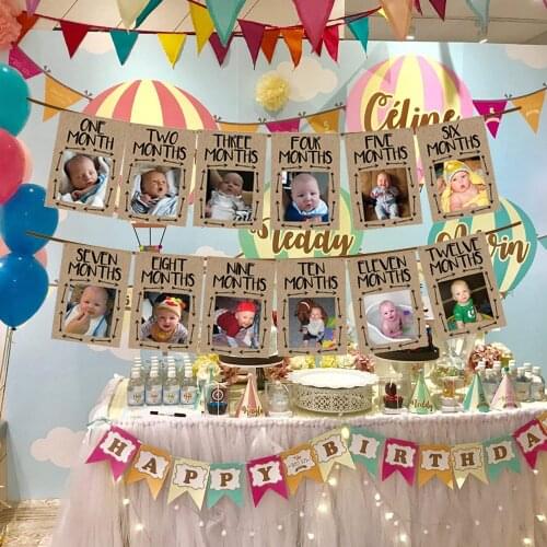 Wild ONE Photo Frame Banner 12 Month Baby First Birthday Decorations Garland 1st Baby Boy Girl My 1 One Year Party Supplies