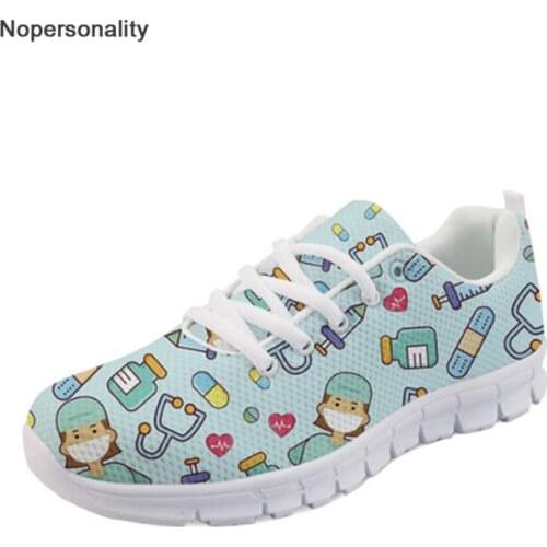 Women Sneakers Shoes Ladies Casual Flats Shoes Cartoon Cute Nurse Prints Girls Doctor Comfortable Breathable Walking Shoes