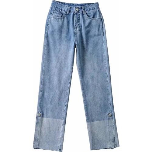 2021 women Baggy High waist Jeans Washed full length Wide-legged denim pants Mujer pocket vintage Slit jean Loose Legs Trousers