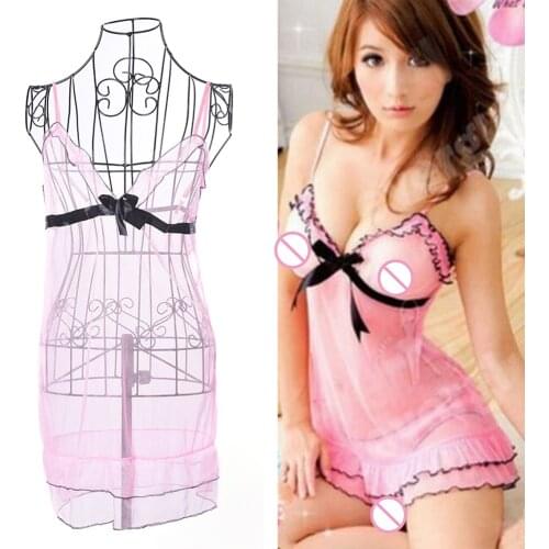 1 Set Pink Color Hot Sexy Perspective Underwear Sex Lingerie Babydoll Dress Sexy Erotic Lingerie Erotic Costumes For Women