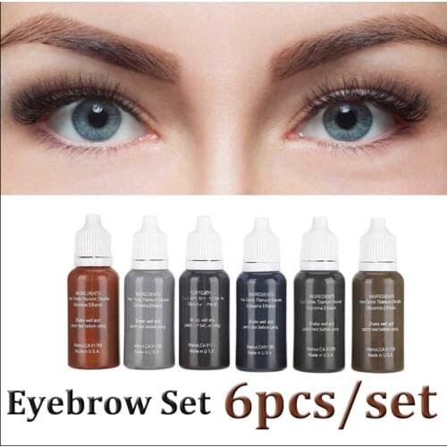 1 Set Tattoo Ink Pigments Set for Permanent Makeup Machine Pigmento Microblading Pigment Eyebrow Lip Eyeliner Make Up 6 Colors