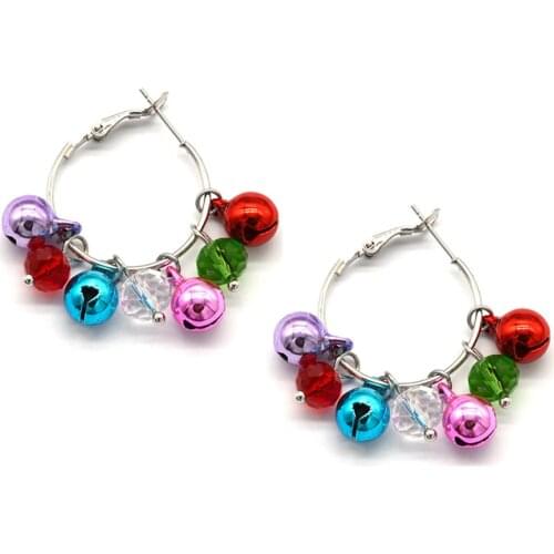 1 Pair Mixed Color Jingle Bells Hoop Earring New Christmas Women Girls Earrings Fashion Jewelry New Year Gifts