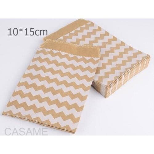 100PCS 15CM*10CM Chevron diy kraft Paper Popcorn bag Food Safe Favor Paper birthday bags Designs of Party craft Paper Bags