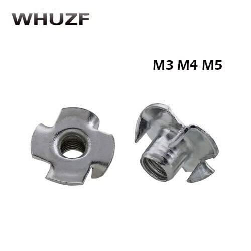 100Pcs M3 M4 M5 white Zinc Plated Four Claws Nut Speaker Nut T-nut Blind Pronged Tee Nut Furniture HW034