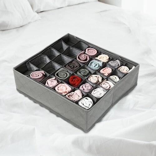 30 Grid Folding Bamboo Charcoal Non-woven Cloth Storage Box Multigrid Bedroom Underwear Socks Space Saver Organizer Cloth Box