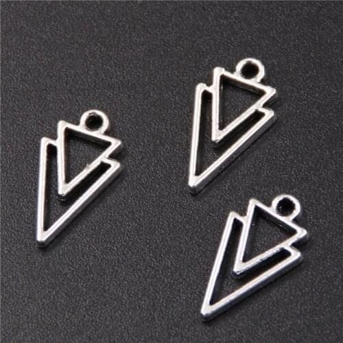 30pcs Silver Plated Double Triangle Combination Charm Retro Necklace Bracelet Pendant DIY Metal Jewelry Handicraft Making 16*9mm