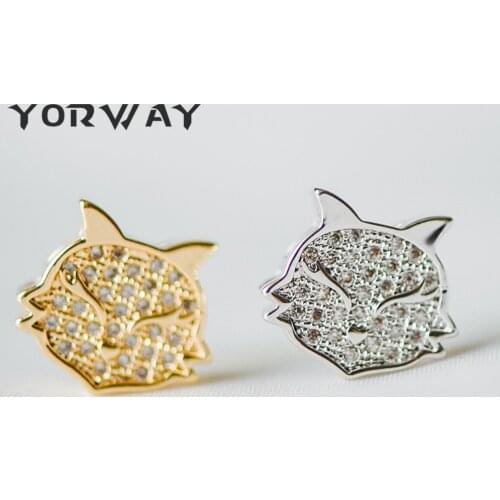 4pcs/Lot Gold/ Silver Mirco Pave Fox Charm Beads 12mm, Real Gold/ Rhodium Plated Brass Pendant, Cubic Zirconia Fox Connectors
