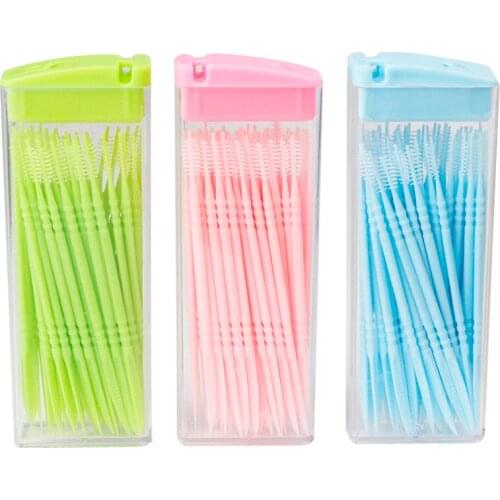 50 Pcs /Set Double-headed Dental Brush Teeth Sticks Floss Pick 6.5cm Toothpick New