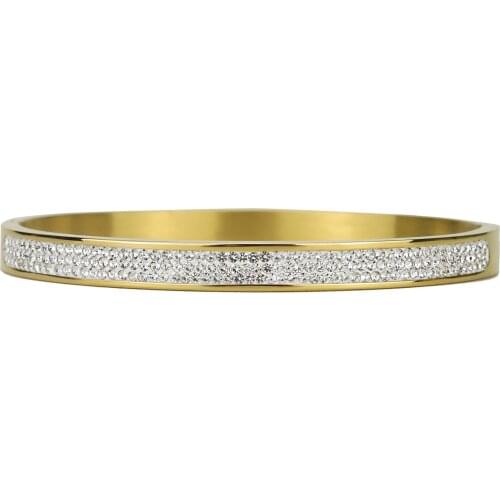 6mm High Quality 18 Gold Color Luxury Iced out CZ women bangle Titanium stainless steel bracelets & bangles for women jewelry