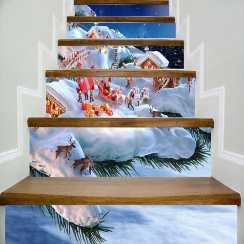 6pcs/set 18cm x 100cm SantaS Home on The Tree Pattern Stair Sticker Wallpaper LTT097