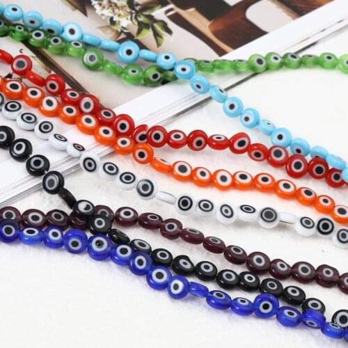 6mm Lampwork Glass Religious Millefiori Beads Flat Round Multicolor Eye Loose Beads DIY Jewelry 1Strand (Approx 65 PCs/Strand)