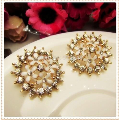 AL729111,27mm 2pcs/lot flowers rhinestone buttons,DIY hair ornaments handmade bow,Rhinestone faceplate diamond clasp