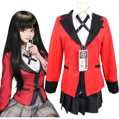 Anime Kakegurui Jabami Yumeko Cosplay Costume Japanese Red Full Set School Uniform Women Halloween Carnaval JK Skirt Uniform