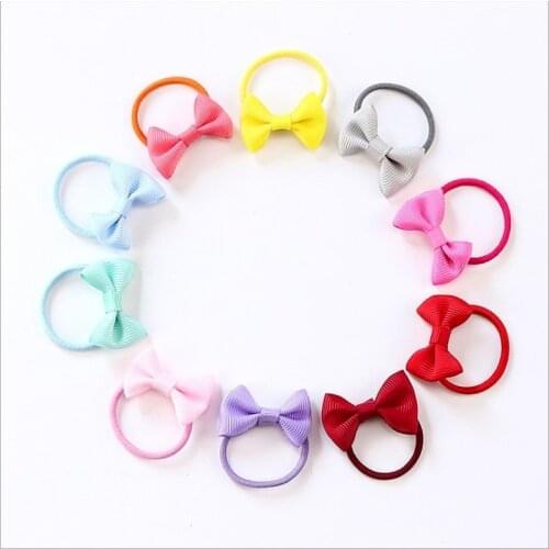 10Pcs/Lot Fashion Kids Hair Accessories Little Girl Hair Grosgrain Ribbon Bow With Elastic Hair Bands Mini Bow Hair Ropes